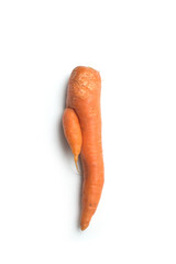 Closeup of strange carrot on white background