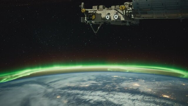 Aurora Borealis seen on Earth from International Space Station (ISS). 4k timelapse. Created from Public Domain images, courtesy of NASA JSC