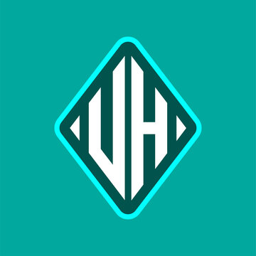 Colored monogram logo curved oval shape initial letter uh logo vector