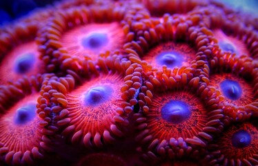 Colorful colony of Zoanthus polyps  soft coral