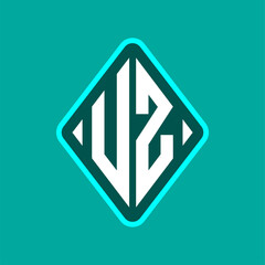Colored monogram logo curved oval shape initial letter uz logo vector