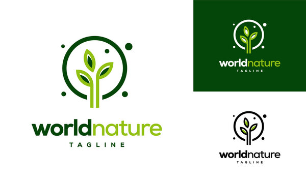 World Nature eco logo template, Global leaf eco logo designs concept