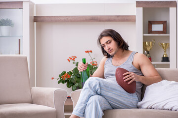 Male ex-champion american football player suffering from alcohol