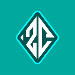 Colored monogram logo curved oval shape initial letter zc logo vector