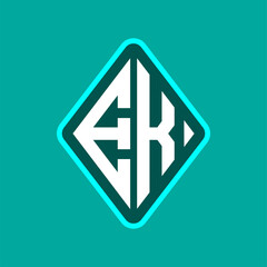 Colored monogram logo curved oval shape initial letter ek logo vector
