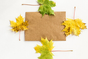 paper frame mockup for poster, print, painting, minimalistic interior, autumn leaves