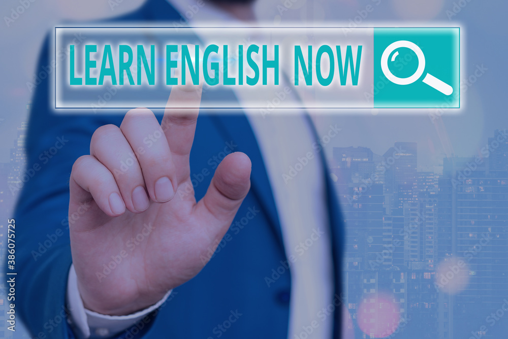 Poster handwriting text writing learn english now. conceptual photo gain or acquire knowledge and skill of 