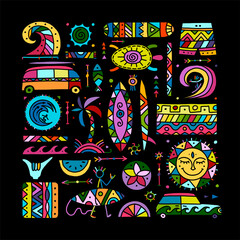 Surfing background. Tribal elements for your design