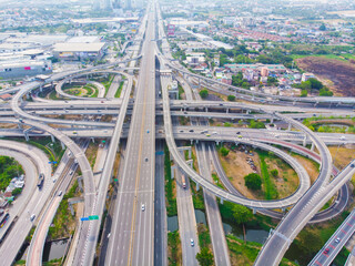 Aerial view city transport road with vehicle