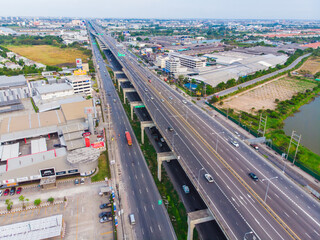 Aerial view city transport road with vehicle