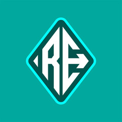 Colored monogram logo curved oval shape initial letter re logo vector