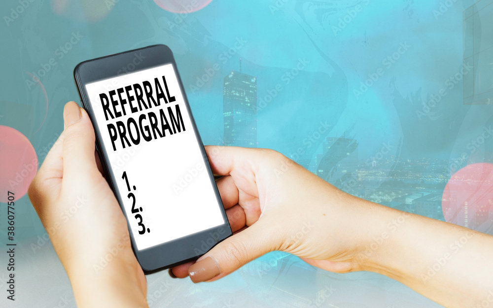 Poster handwriting text referral program. conceptual photo employees are rewarded for introducing suitable 