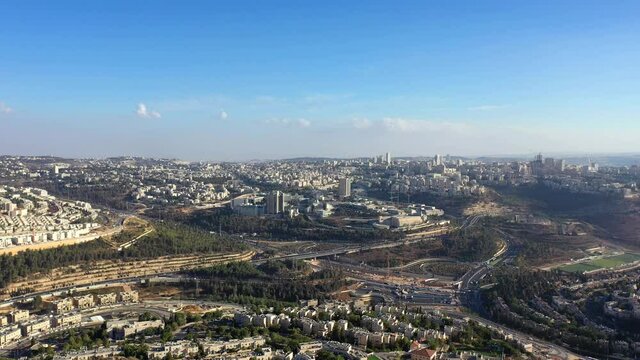 Jerusalem Landsacpe aerial view at noon
Ramot alon and ramot shlomo neighborhoods with main center city in background
