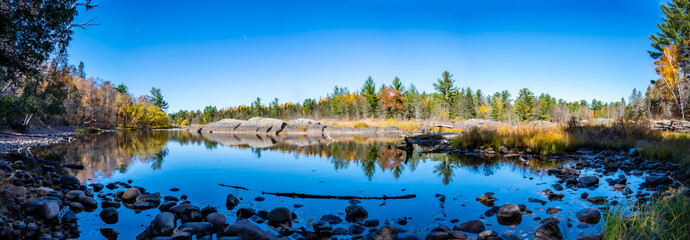 Panoramic view of the St. Louis River at Jay Cooke State Park in Minnesota, USA