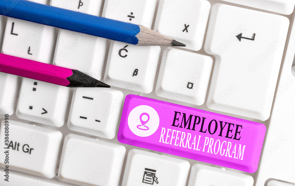 Poster conceptual hand writing showing employee referral program. concept meaning employees are rewarded fo