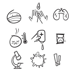 Fototapeta premium Simple Set of Coronavirus Protection Related Vector Line Icons with hand drawn doodle style vector isolated
