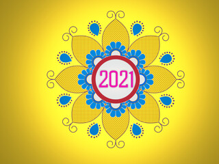 New Year 2021 Creative Design Concept with floral design  - 3D Rendered Image