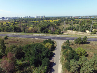 Aerial view of the saburb landscape (drone image). Near Kiev