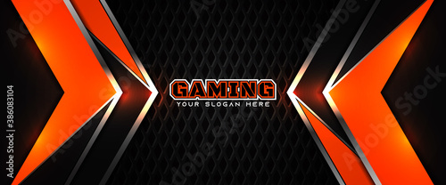 Futuristic Orange And Black Abstract Gaming Banner Design Template With Metal Technology Concept Vector Layout For Business Corporate Promotion Game Header Social Media Live Streaming Background Wall Mural Majri Futuristic Orange And Black Abstract Gaming Banner Design Template With Metal Technology Concept Vector Layout For Business Corporate Promotion Game Header Social Media Live Streaming Background Wall Mural Majri