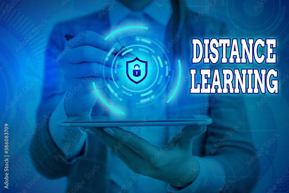 Poster conceptual hand writing showing distance learning. concept meaning educational lectures broadcasted 