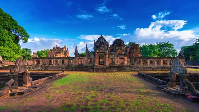 Time lapse of Prasat Muang Tam is a Khmer temple in Prakhon Chai district, Buri Ram Province, Thailand.