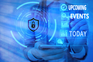 Word writing text Upcoming Events. Business photo showcasing the approaching planned public or...