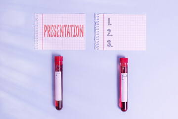 Writing note showing Presentation. Business concept for act, power, or privilege especially of a...
