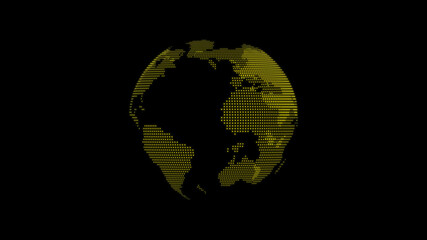Yellow color 3d technology earth on black background, 3d planet
