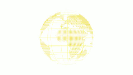 Yellow color 3d technology earth icon on white background, World 3d map icon