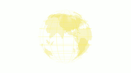 Yellow color 3d technology earth icon on white background, World 3d map icon