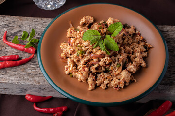 Spicy Minced Chicken Salad, a popular Thai food