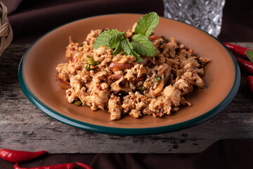 Spicy Minced Chicken Salad, a popular Thai food