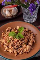Spicy Minced Chicken Salad, a popular Thai food