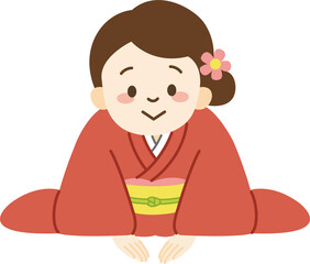 お辞儀をする着物姿の女性（正面を向く）