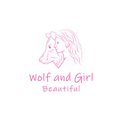 beautiful Girl Wolf logo design Vector