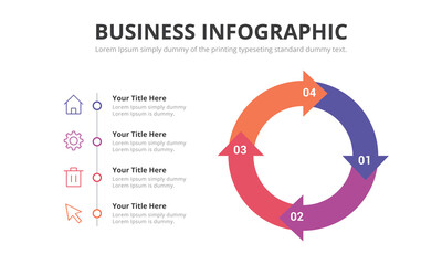 Business thin line circle arrows infographic template with 4 step or option.  annual report, steps or processes.