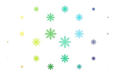 Fototapeta na wymiar Light Multicolor, Rainbow vector template with ice snowflakes.
