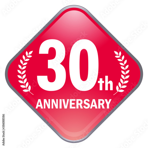 光沢感立体感のある月桂樹アニバーサリーのスクエア四角形アイコン 30周年ボタン 30th Anniversary Wall Mural Globeds
