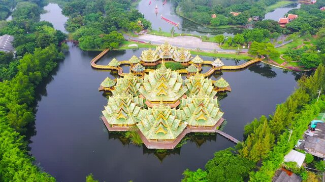 Aerial view the Pavilion of the Enlightenment in Ancient city Samut Prakan of Thailand