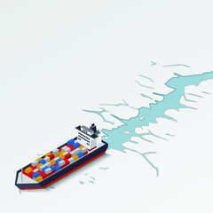 Isometric cargo ship container, shipping freight transportation. Illustration vector