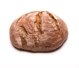 Round grey bread on white background