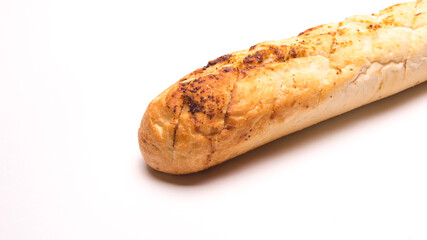 Loaf,baguette,seasoned, white on white background isolated
