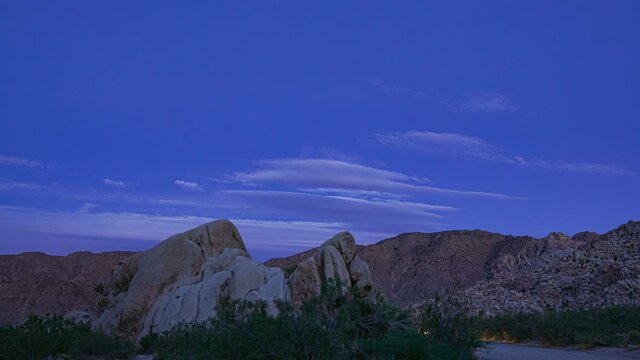 Joshua Tree campground as sun goes down - time lapse