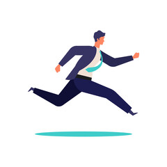 Running businessman in suits.  Active poses of business people.