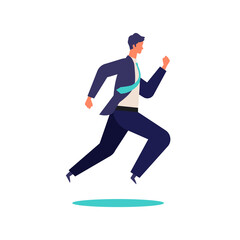 Running businessman in suits.  Active poses of business people.