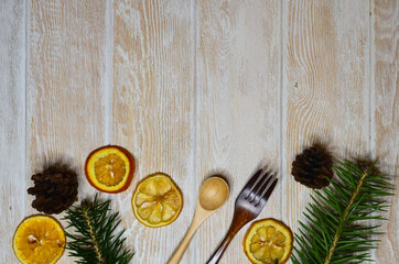 christmas food concept, copy space for text, festive flat lay for design