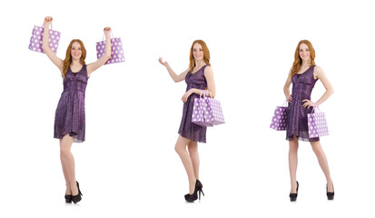 Woman after shopping isolated on the white