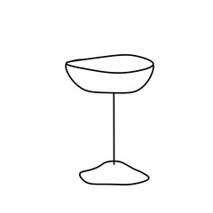 Vector contoured champagne or wine glass with black line.Romantic symbol part decorating doodle style.Graphic hand draw drink for Valentine's Day.Design for social networks,posters,cards,web.