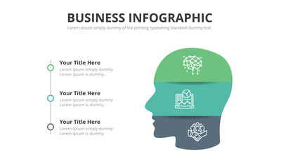 3 Option Colored Big Head Infographic Vector Template.