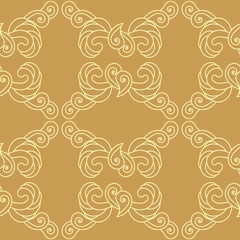 Hand drawn seamless pattern with vintage ornate grid ornament. Petals, Paisley, and other elements. Vector illustration for textiles, paper